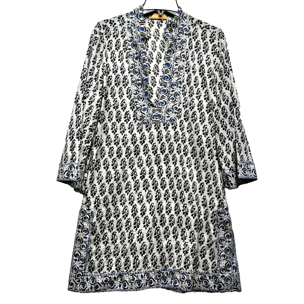 Tory Burch Women's XS White Cotton Floral Tunic Blouse (C3)